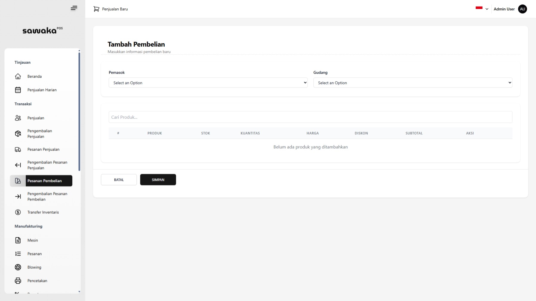 Formulir Tambah Pembelian Kosong Formulir Tambah Pembelian Kosong