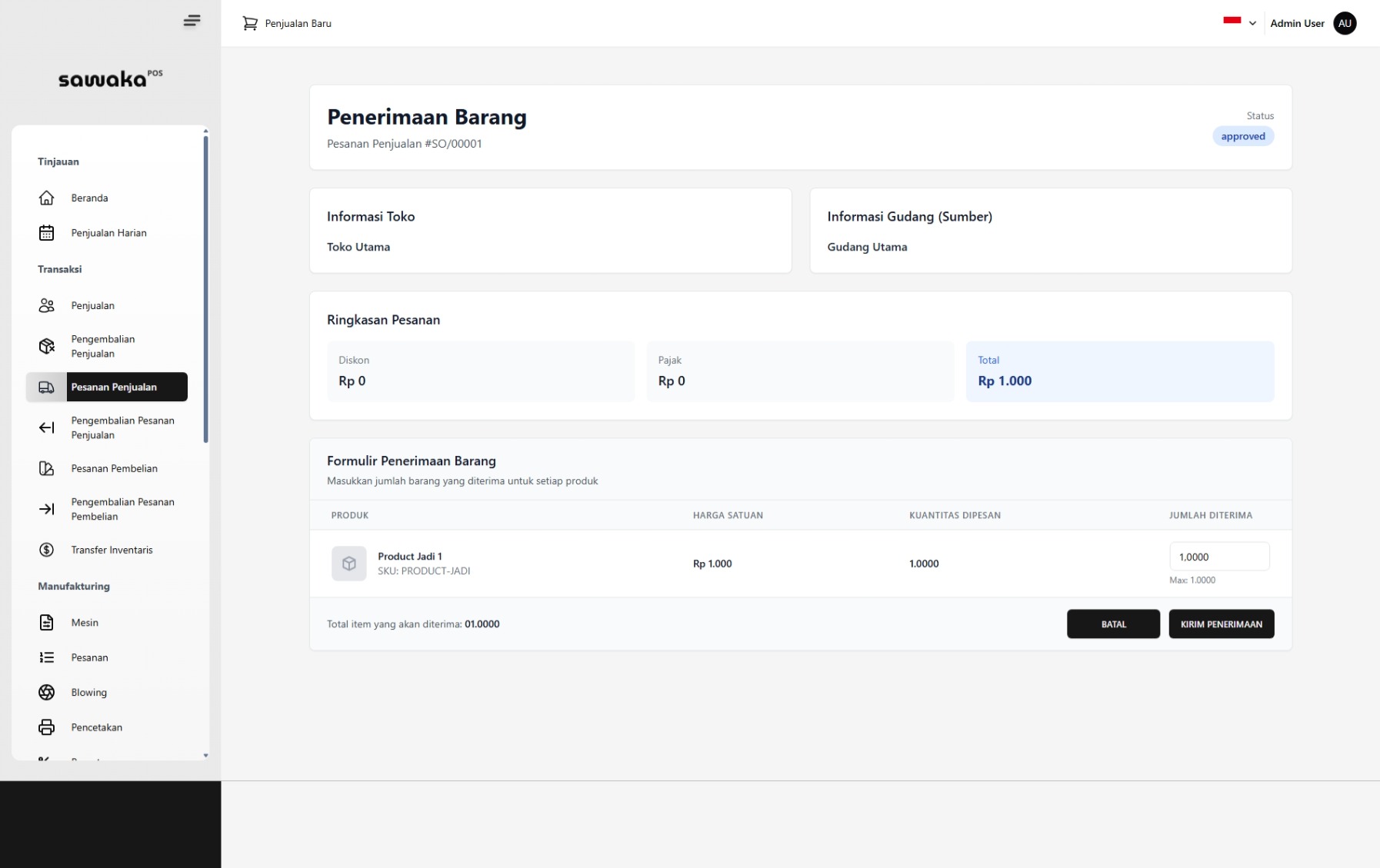 Halaman Penerimaan Barang Halaman Penerimaan Barang