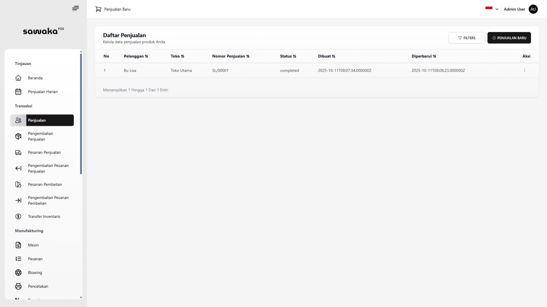 Daftar Penjualan Selesai