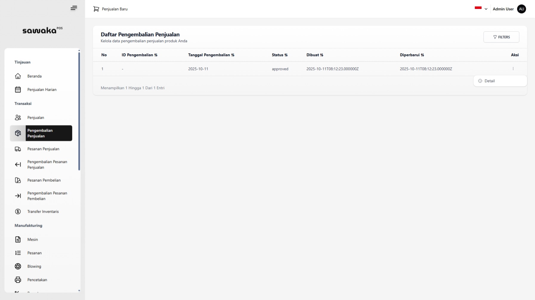 Daftar Retur Penjualan