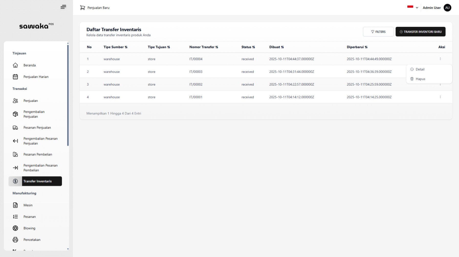 Tabel Status Received Tabel Status Received